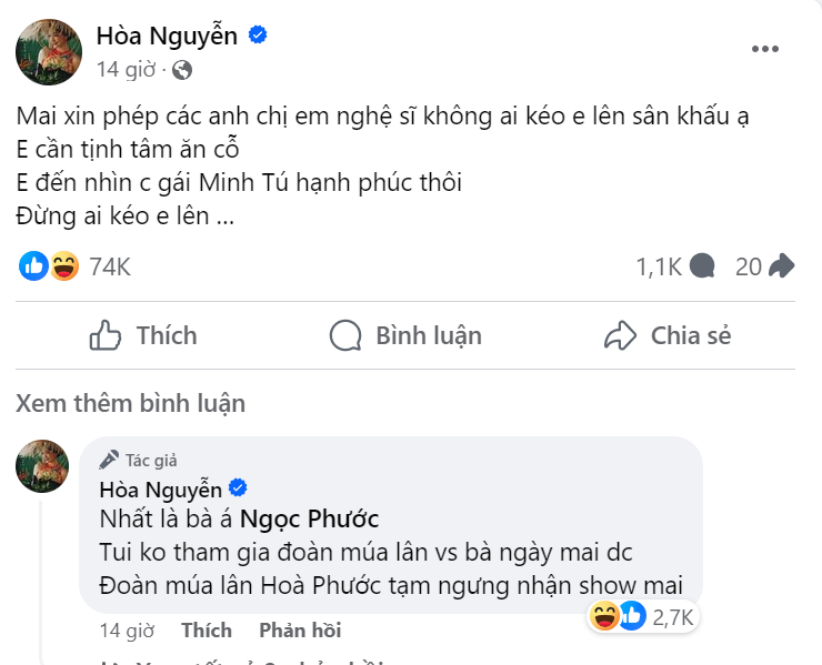 Trước dòng trạng thái của Hoà Minzy, S.T Sơn Thạch hài hước đáp: "Không ai kéo mà tự lên thì làm sao?" Trước dòng trạng thái của Hoà Minzy, S.T Sơn Thạch hài hước đáp: "Không ai kéo mà tự lên thì làm sao?"