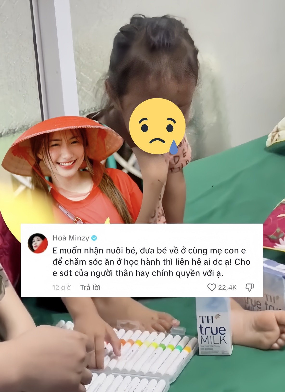 Trước hoàn cảnh bé gái 6 tuổi mất cả bà nội, bố, mẹ và 2 anh trai sau trận lũ tại Làng Nủ, Hòa Minzy ngỏ ý muốn nhận con về nuôi dưỡng.