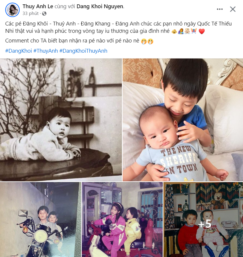 Vợ ca sĩ Đăng Khôi cập nhật loạt ảnh cả gia đình ngày còn bé.