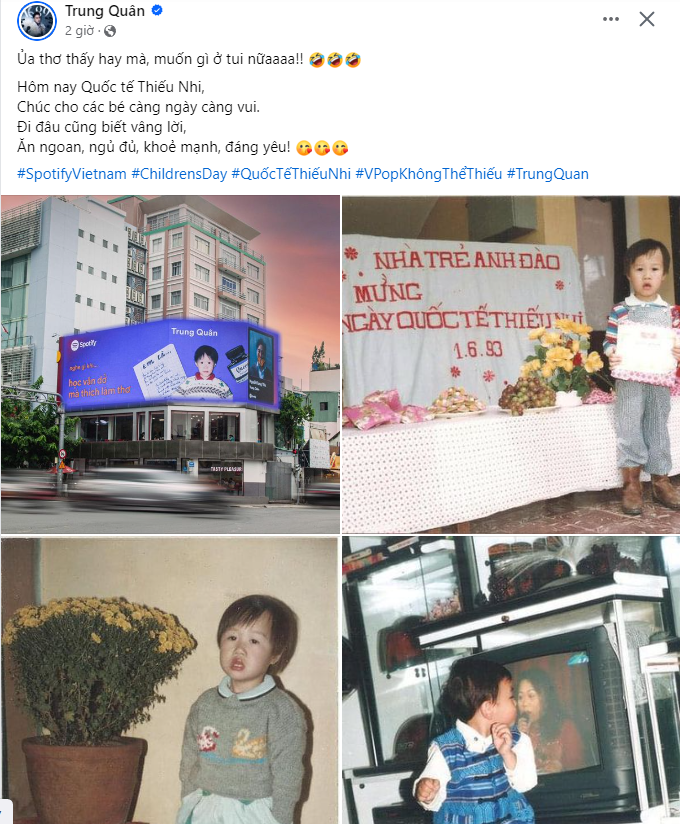 Ca sĩ Trung Quân khoe ảnh nhân ngày 1/6, để lộ niềm đam mê âm nhạc từ khi còn nhỏ.