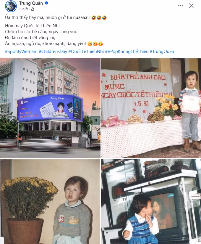 Ca sĩ Trung Quân khoe ảnh nhân ngày 1/6, để lộ niềm đam mê âm nhạc từ khi còn nhỏ.