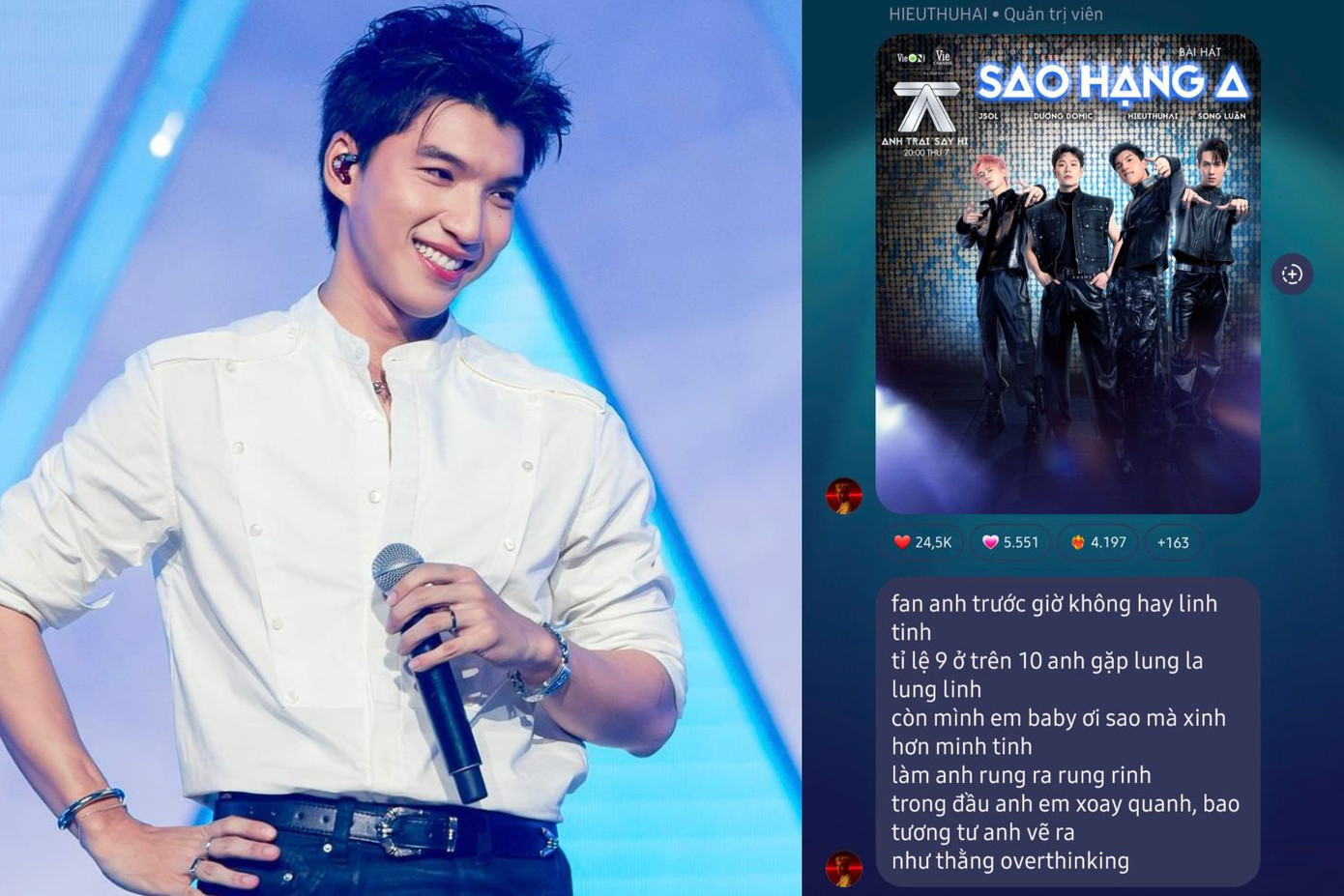 Đội HIEUTHUHAI sẽ trình diễn ca khúc Sao Hạng A trong đêm Chung kết tối nay. Đội HIEUTHUHAI sẽ trình diễn ca khúc Sao Hạng A trong đêm Chung kết tối nay.