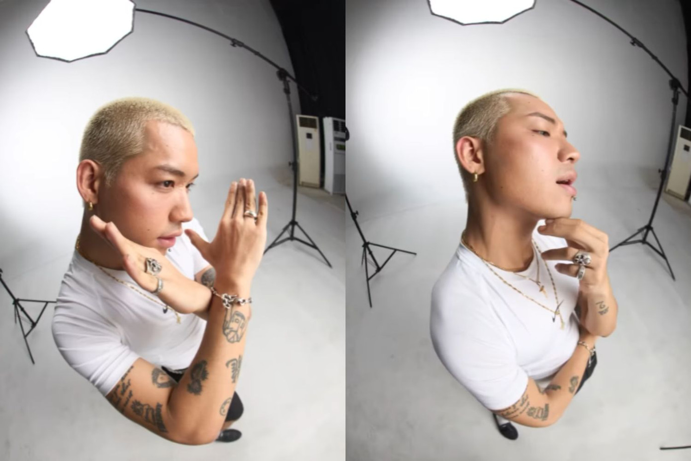 Nam rapper linh hoạt với nhiều cách tạo dáng khác nhau, phô diễn thế mạnh góc mặt đẹp.