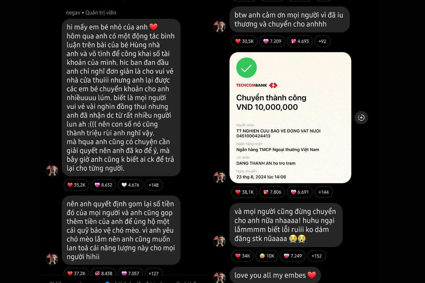 Negav nhanh chóng phản hồi sau khi bất ngờ nhận được tiền từ khán giả.