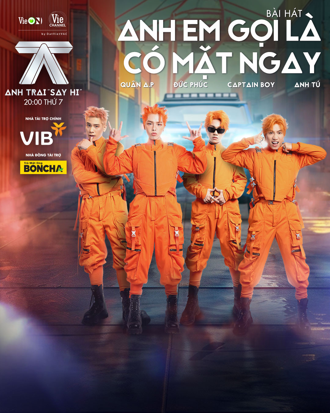Đội Đức Phúc "cực cháy" từ trang phục đến màu tóc. Ca khúc Anh Em Gọi Là Có Mặt Ngay hứa hẹn sẽ làm bùng nổ sân khấu. Đội Đức Phúc "cực cháy" từ trang phục đến màu tóc. Ca khúc Anh Em Gọi Là Có Mặt Ngay hứa hẹn sẽ làm bùng nổ sân khấu.