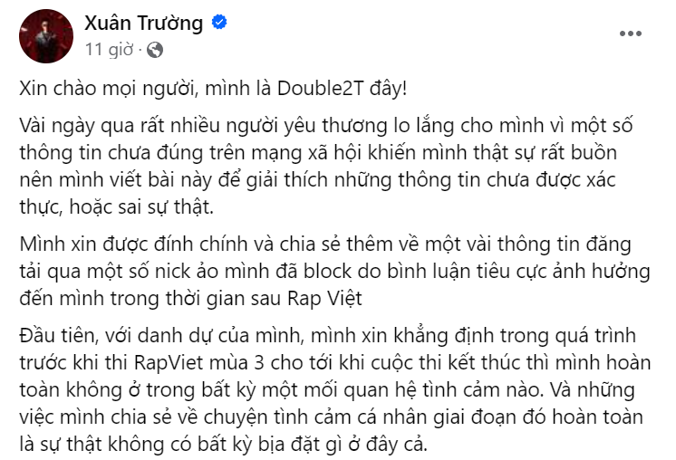 Double đăng bài phủ nhận những thông tin bịa đặt trên mạng xã hội. Double đăng bài phủ nhận những thông tin bịa đặt trên mạng xã hội.