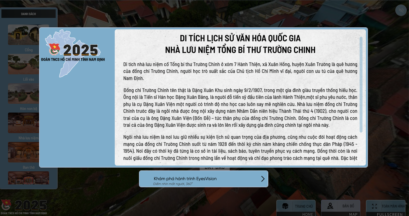 Thông tin giới thiệu di tích lịch sử Nhà lưu niệm Tổng Bí thư Trường Chinh. Ảnh chụp lại màn hình