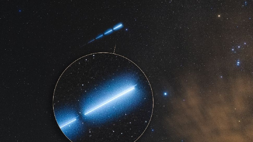 Các bức ảnh phóng to của màn trình diễn ánh sáng cho thấy đường thẳng đứt đoạn. (Ảnh: perezmedia.net)