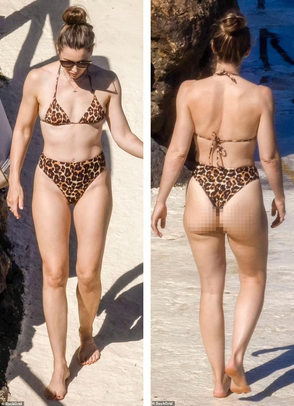 Nữ diễn viên 40 tuổi mặc bikini họa tiết da báo, giá 1,78 triệu đồng, tôn vóc dáng cân đối và săn chắc đáng ngưỡng mộ.