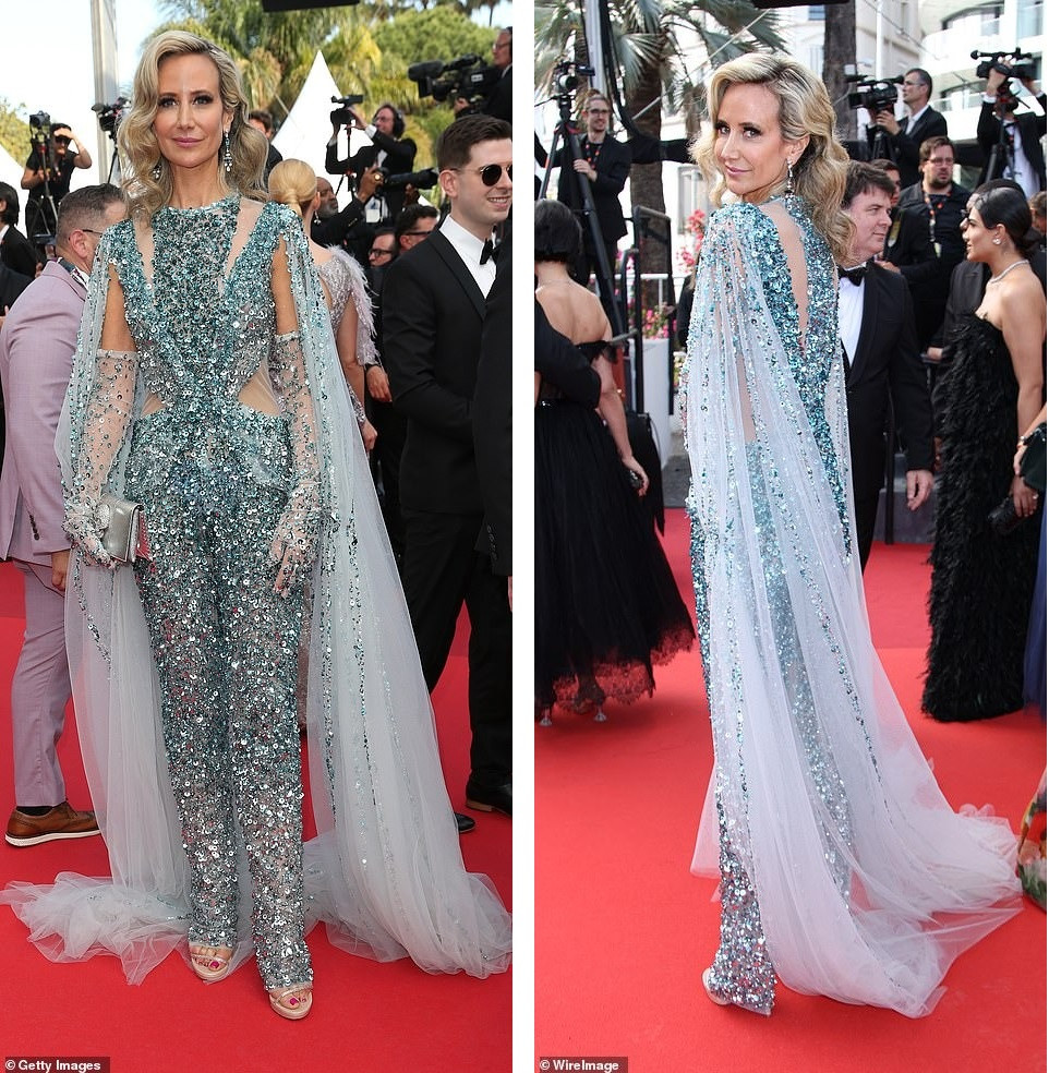 Quý bà Victoria Hervey trông hơi rối mắt với bộ jumpsuit lấp lánh. Ảnh: WireImages/Getty Images.