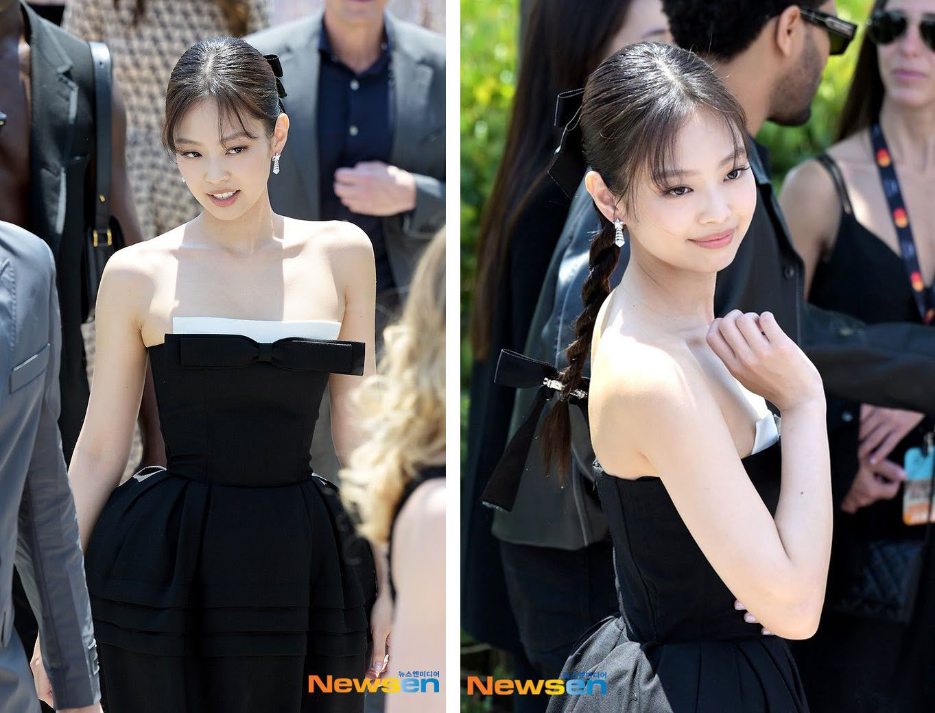 Tại sự kiện, Jennie tiếp tục lựa chọn trang phục màu đen - trắng làm chủ đạo, nhưng không phải của Chanel nữa, mà đến từ nhà mốt Trung Quốc Shushu/Tong. Giọng ca Solo trở thành tâm điểm bởi vẻ thanh lịch và cổ điển. Tuy nhiên, bộ cánh lại gây tranh cãi. Một bộ phận khen Jennie trông đẹp hơn nhiều, toát ra khí chất nữ thần nhờ chiếc váy form dáng lạ mắt. Họ cũng bày tỏ sự yêu thích chiếc váy này hơn bộ đồ Chanel mà Jennie mặc trên thảm đỏ LHP Cannes ngày 22/5. Ảnh: Newsen.