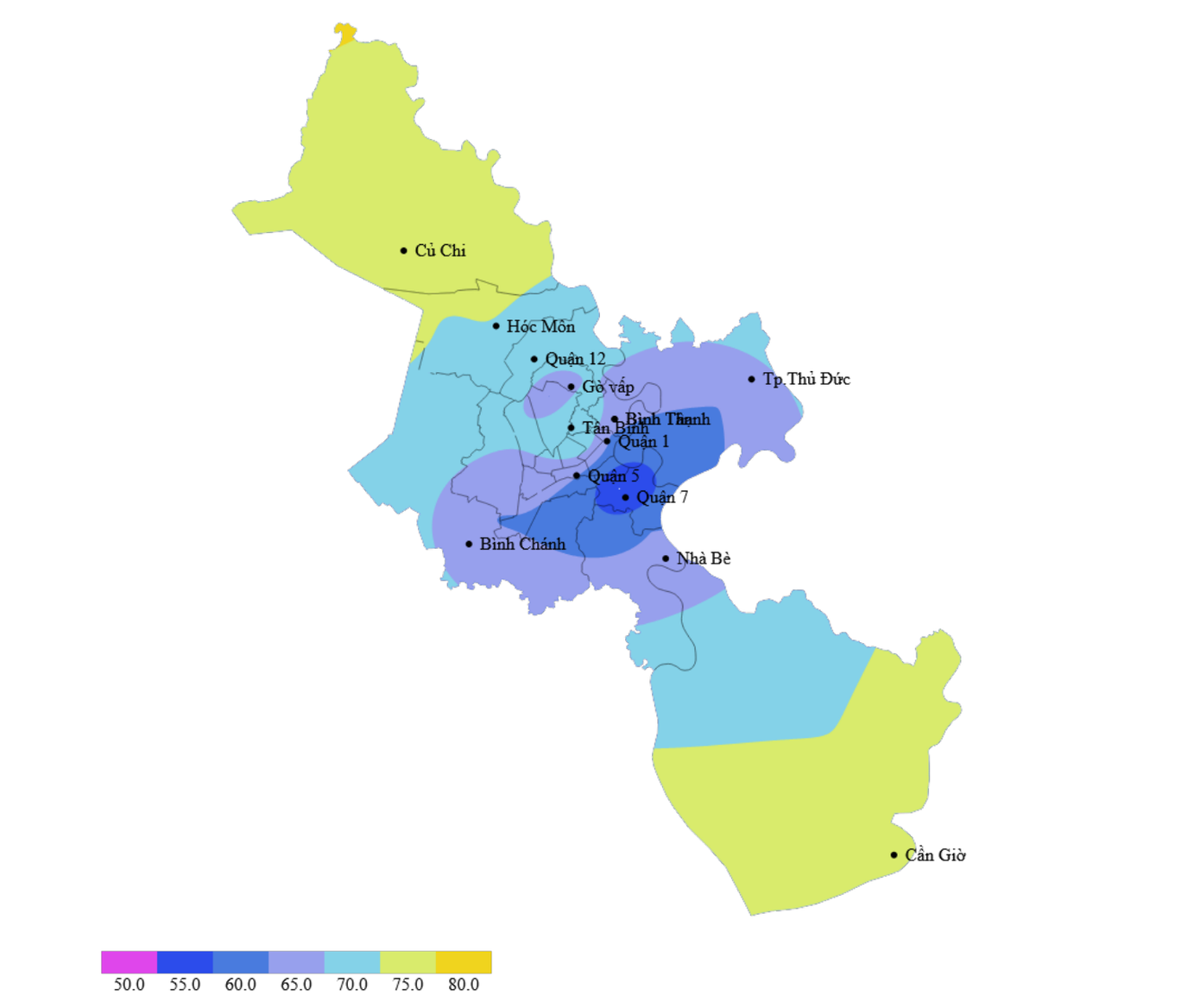 Bản đồ dự báo lượng mưa tại TPHCM trong 24 giờ tới. Nguồn: Đài Khí tượng Thủy văn khu vực Nam Bộ và Tây Nguyên