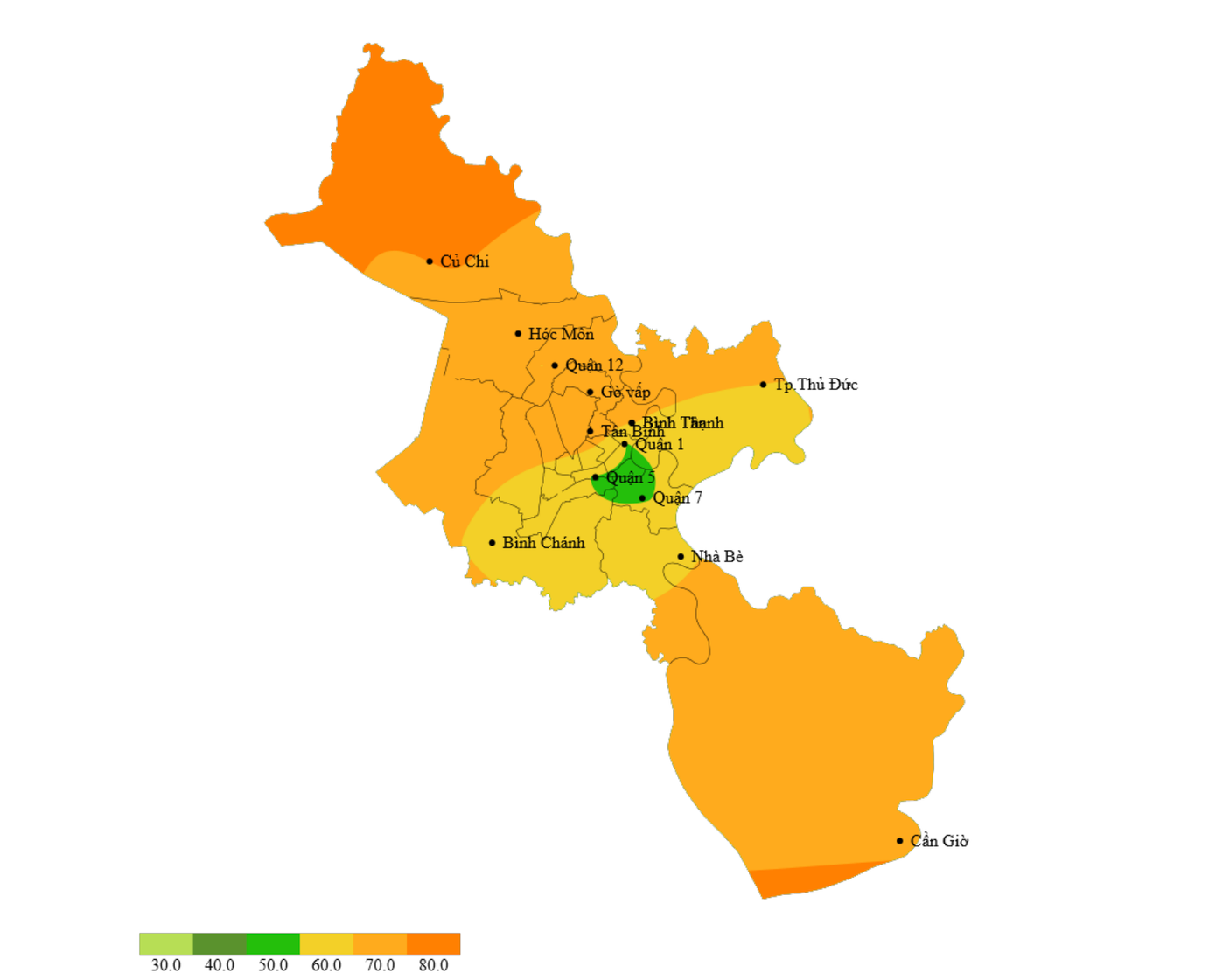 Bản đồ dự báo lượng mưa tại TPHCM trong 24 giờ tới. Nguồn: Đài Khí tượng Thủy văn Nam bộ và Tây Nguyên