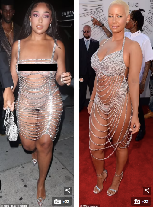 Chiếc váy của Jordyn Woods khiến công chúng liên tưởng tới Amber Rose trên thảm đỏ MTV Video Music Awards năm 2014.