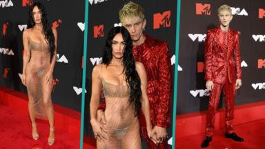Tối 12/9 (giờ địa phương), Megan Fox khiến công chúng 'nóng mắt' với bộ váy trong suốt trên thảm đỏ Lễ trao giải thưởng Video âm nhạc của MTV (MTV VMAs) 2021 tại Trung tâm Barclays ở Brooklyn, New York (Mỹ). Trong khi đó, bạn trai kém 4 tuổi của cô - rapper Machine Gun Kelly - lại kín bưng trong bộ vest đỏ rực của Dolce &amp; Gabbana.