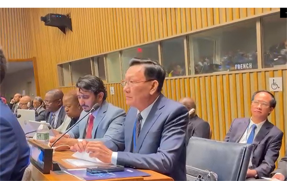 Thiếu tướng Phạm Ngọc Việt, Cục trưởng Cục An ninh nội địa Bộ Công an Việt Nam phát biểu tại hội nghị do Liên Hợp quốc tổ chức. Ảnh do Bộ Công an cung cấp.