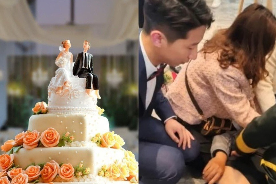 Chú rể lập tức chạy đến giúp đỡ bệnh nhân bị động kinh. Ảnh: Weibo.