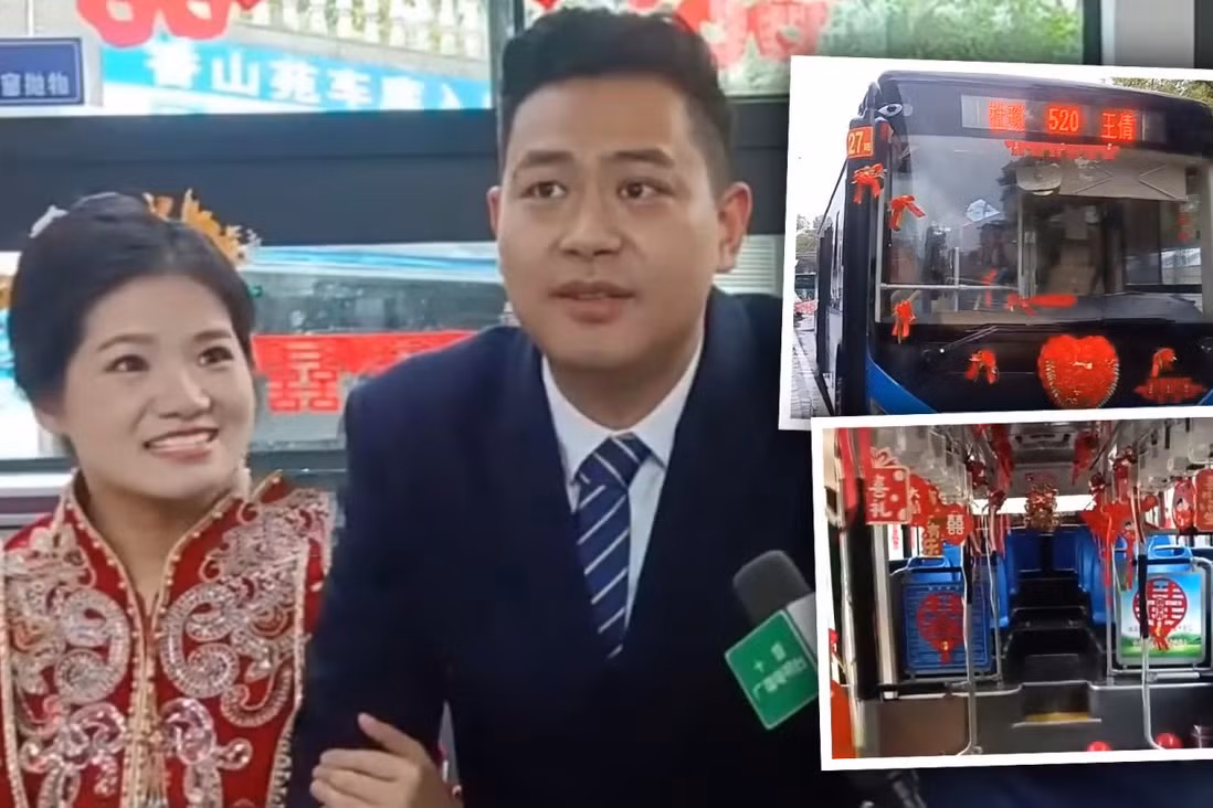 đám cưới trên xe ảnh 1 Hình ảnh trong đám cưới của vợ chồng ở Hồ Bắc trên xe buýt điện.