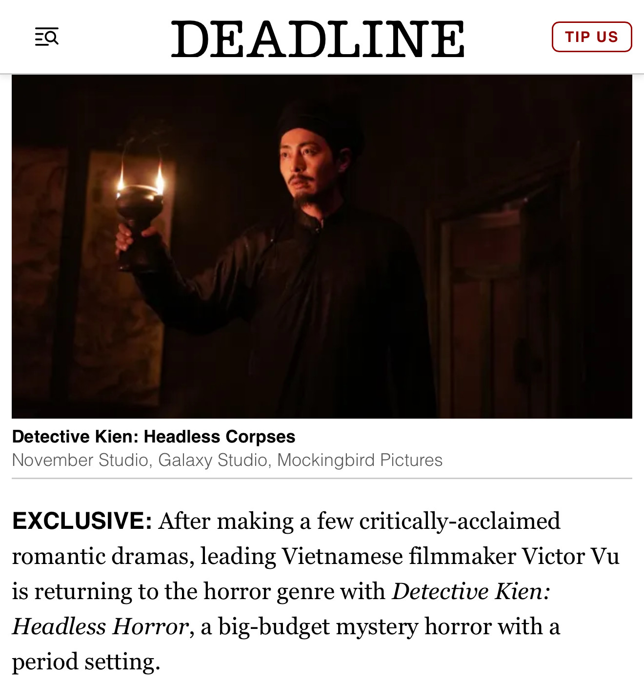 Hình ảnh của nam diễn viên Quốc Huy trên trang tin quốc tế.