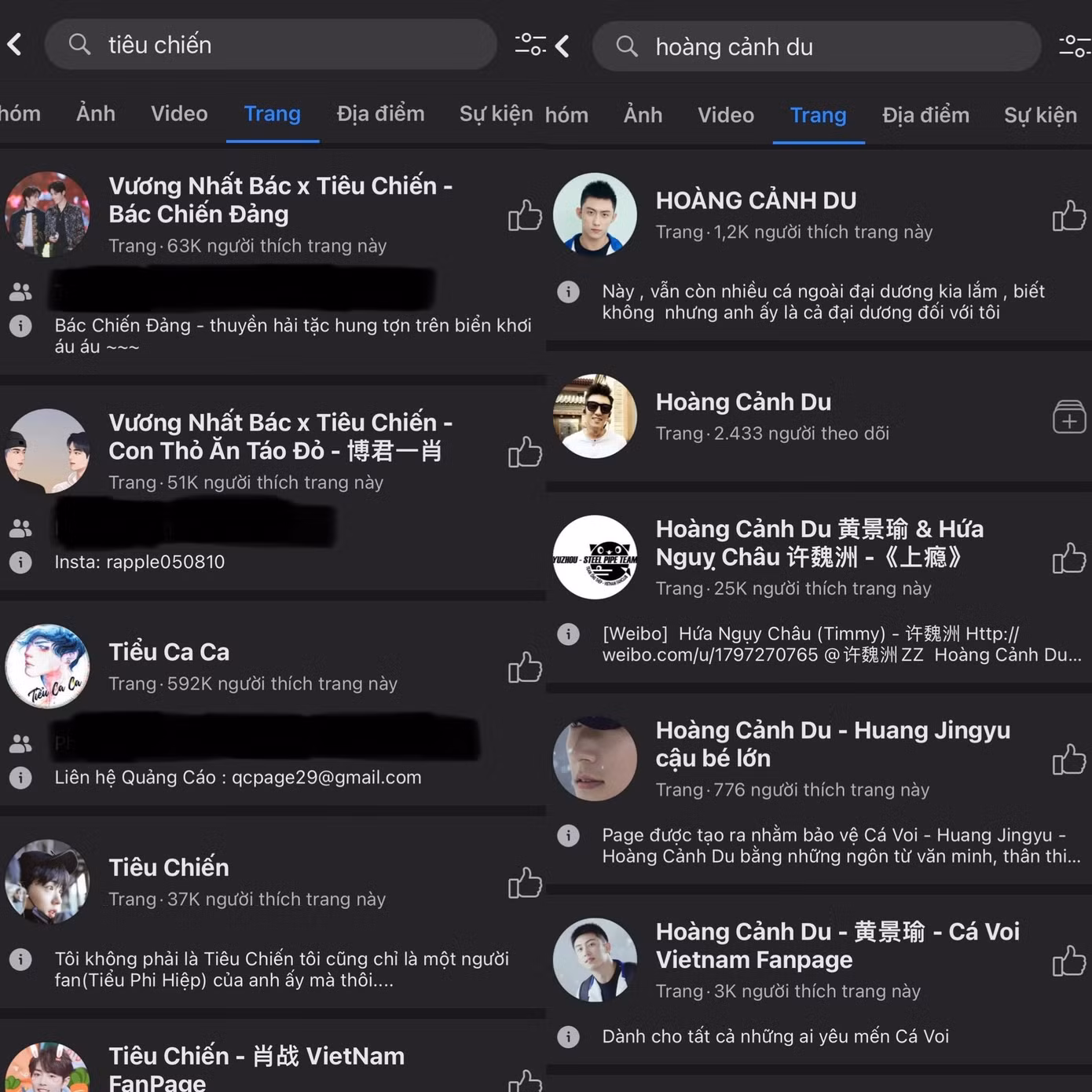 Các fanpage hàng đầu của hai nam diễn viên đều biến mất không lí do.