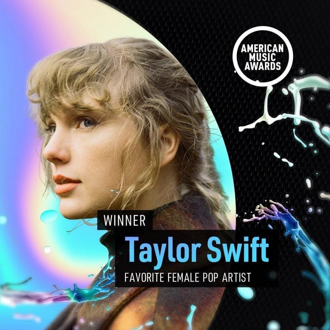 Taylor Swift trở thành Nghệ sĩ nữ nhạc Pop được yêu thích nhất năm 2021 tại AMAs. Taylor Swift trở thành Nghệ sĩ nữ nhạc Pop được yêu thích nhất năm 2021 tại AMAs.