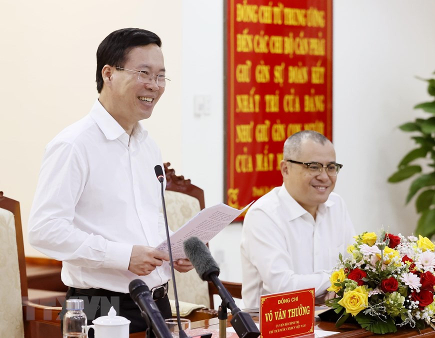 Chủ tịch nước Võ Văn Thưởng phát biểu chỉ đạo. (Ảnh: Thống Nhất/TTXVN)