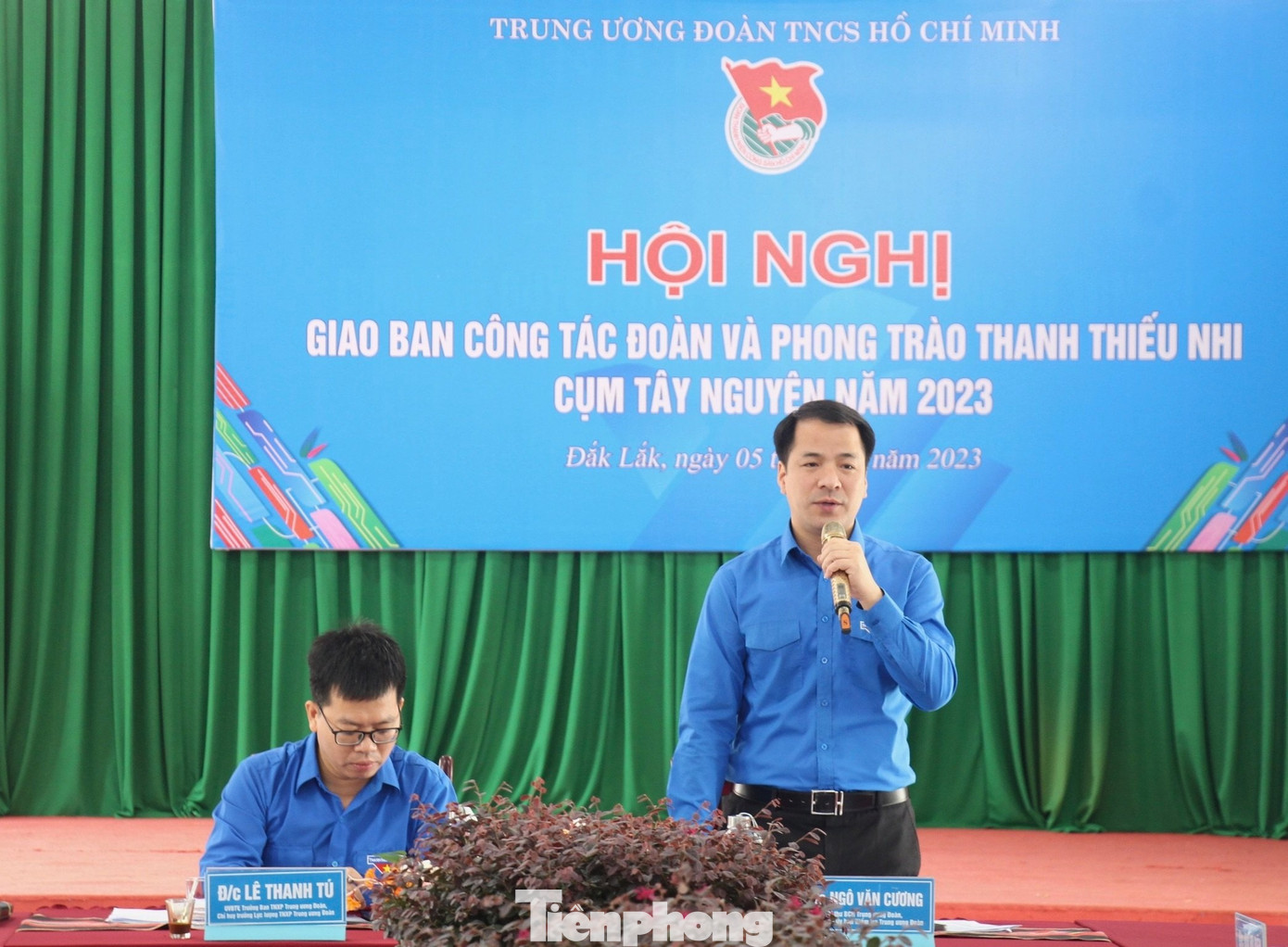 Anh Ngô Văn Cương - Bí thư Trung ương Đoàn, Chủ nhiệm Ủy ban kiểm tra Trung ương Đoàn phát biểu tại hội nghị.