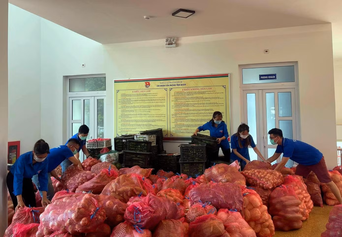 Đoàn thanh niên tỉnh đoàn hỗ trợ bốc xếp nông sản lên xe