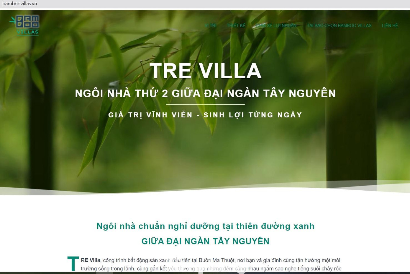 Website dự án hiện đã được chủ đầu tư đổi tên từ "Bamboo Villas" thành "Tre Villa"