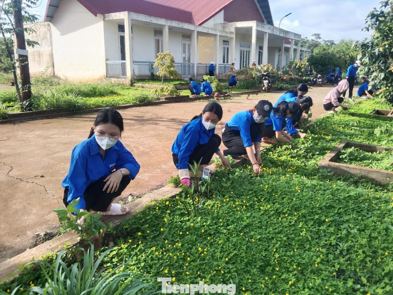 Các đội thanh niên tình nguyện của Huyện Đoàn Cư M&apos;gar ra quân vệ sinh môi trường, xóa &quot;chân rác&quot;, cải tạo cảnh quan; trồng và chăm sóc cây xanh, triển khai các tuyến đường hoa nông thôn mới; thực hiện các công trình “Sáng - xanh - sạch - đẹp” tại địa phương, đơn vị.