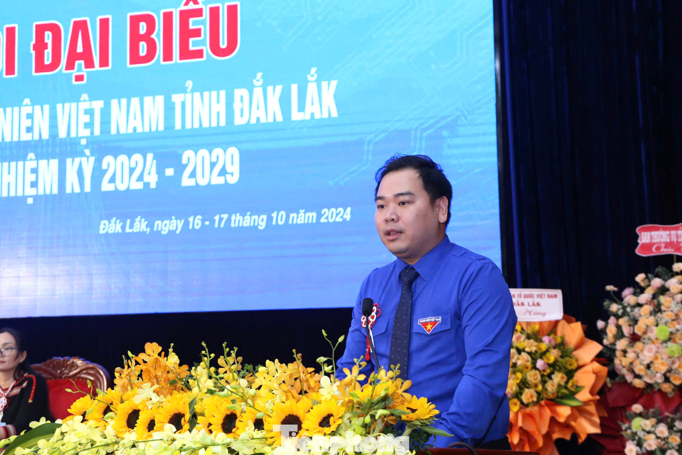 Anh Nguyễn Xuân Hiếu - Phó Chủ tịch Trung ương Hội Liên hiệp thanh niên Việt Nam phát biểu tại đại hội.