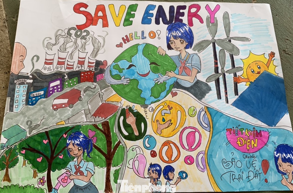 Nhận thức về tiết kiệm điện, bảo vệ môi trường được các em thể hiện rất rõ ràng, qua những thông điệp tuyên truyền ngắn gọn, cụ thể: "Tiết kiệm điện chính là bảo vệ trái đất"; "Tiết kiệm điện vì một Trái đất xanh".