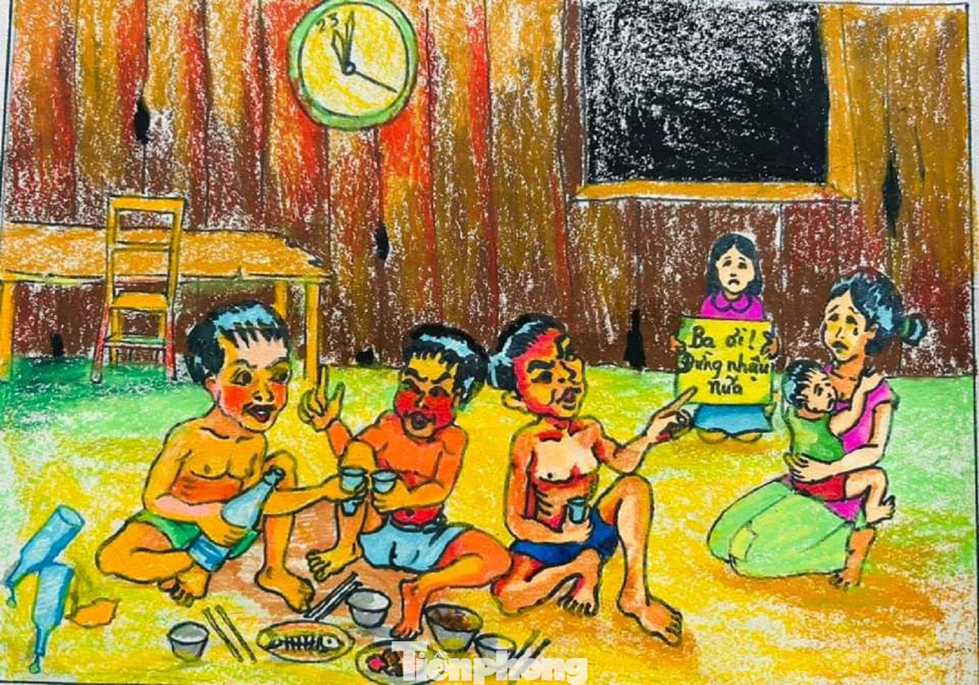 Hình thức thể hiện gồm sáng tác tranh trên giấy, chất liệu xé dán...