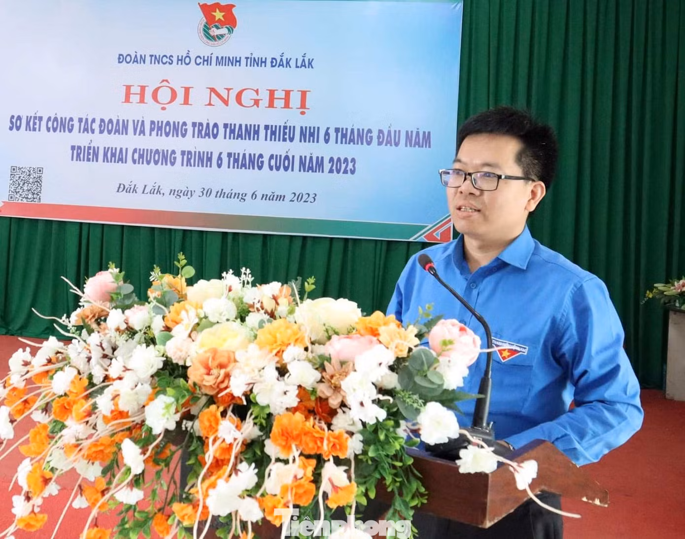 Anh Lê Thanh Tú, Trưởng Ban Thanh niên xung phong Trung ương Đoàn phát biểu tại hội nghị