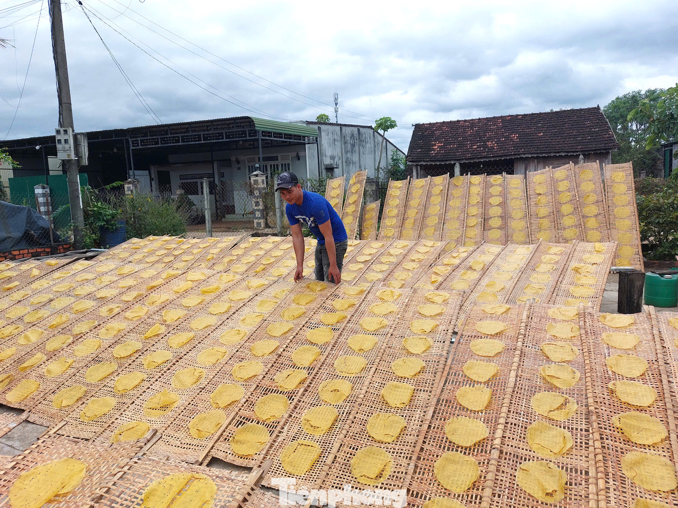 Sau khi tráng, bánh phải được phơi 2 giờ dưới trời nắng thì mới đảm bảo chất lượng và mẫu mã. Nếu gặp phải thời tiết thất thường, bánh sẽ bị hư hỏng. Nên các hộ làm bánh tráng luôn theo dõi thời tiết sát sao. Trong một tháng, mọi người chỉ tráng bánh khoảng 20 ngày.