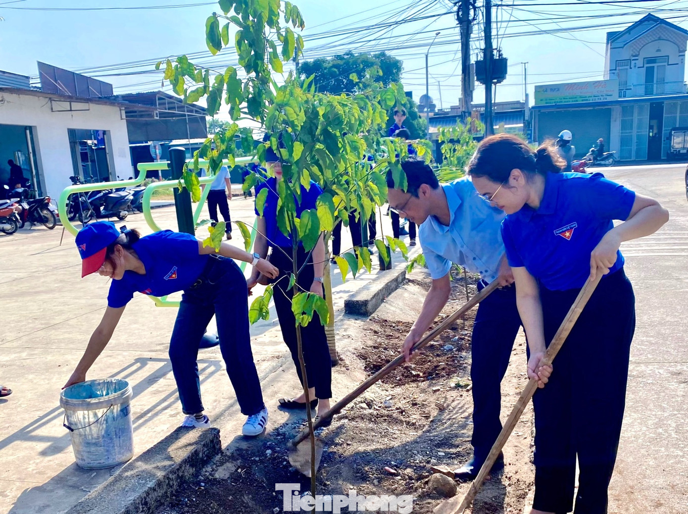Đoàn viên thanh niên tham gia trồng cây trong ngày cao điểm chung tay xây dựng nông thôn mới và Ngày Chủ nhật xanh.