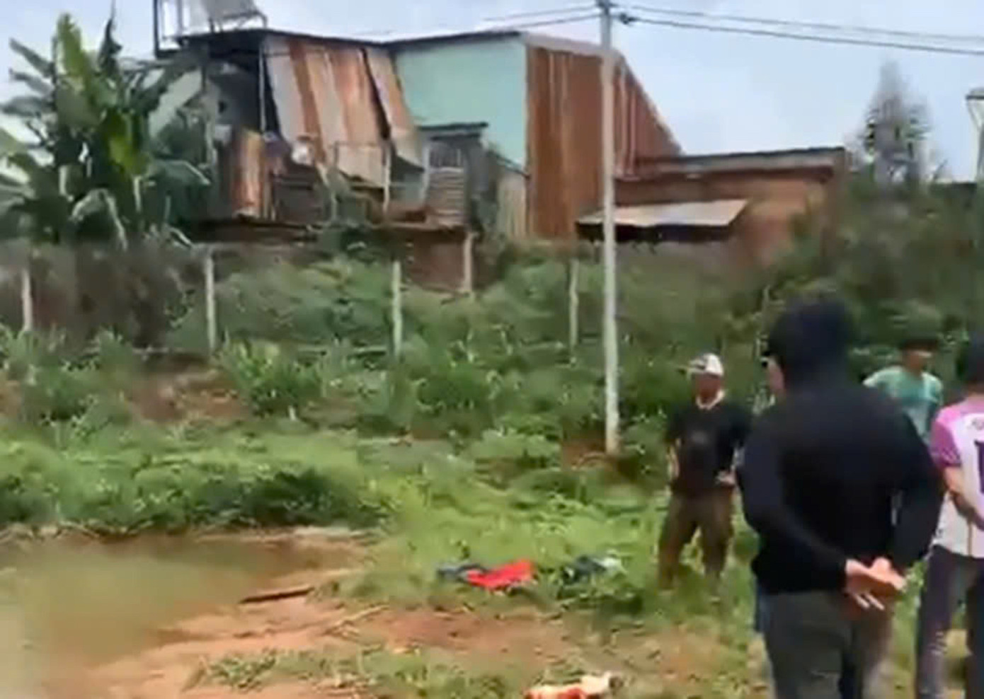 Người dân tham gia tìm kiếm hai cháu bé. Ảnh cắt từ clip