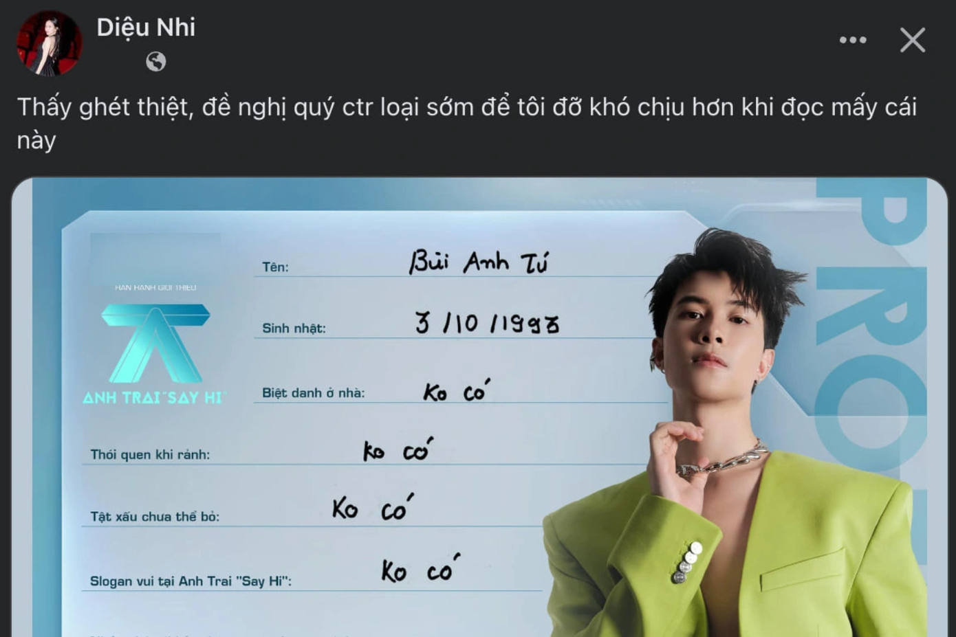 Dòng trạng thái ngắn gọn của ông xã khiến Diệu Nhi "thấy ghét". Dòng trạng thái ngắn gọn của ông xã khiến Diệu Nhi "thấy ghét".