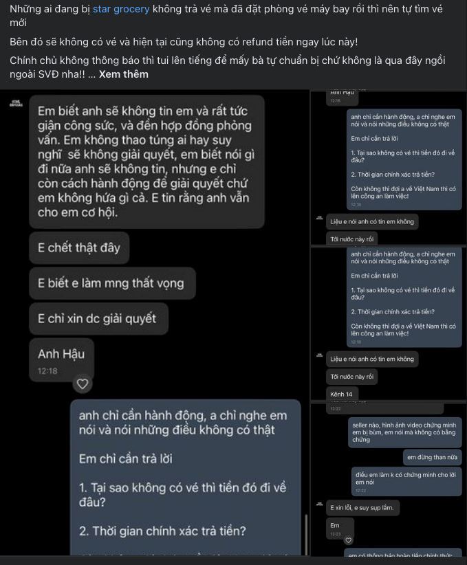 Một khách hàng bức xúc khi không nhận được vé dù sát giờ diễn.