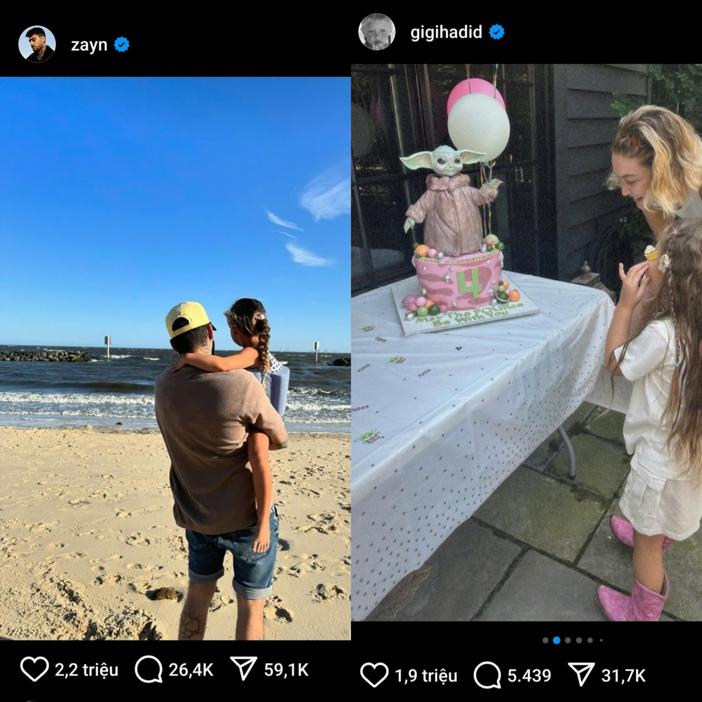 Zayn Malik và Gigi Hadid đều gửi lời chúc mừng sinh nhật đến con gái trên Instagram.