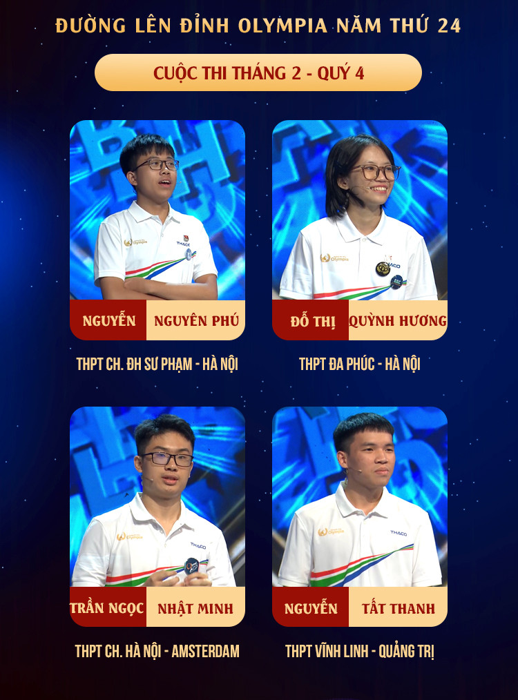 Bốn thí sinh góp mặt trong Cuộc thi Tháng 2 - Quý 4. Bốn thí sinh góp mặt trong Cuộc thi Tháng 2 - Quý 4.