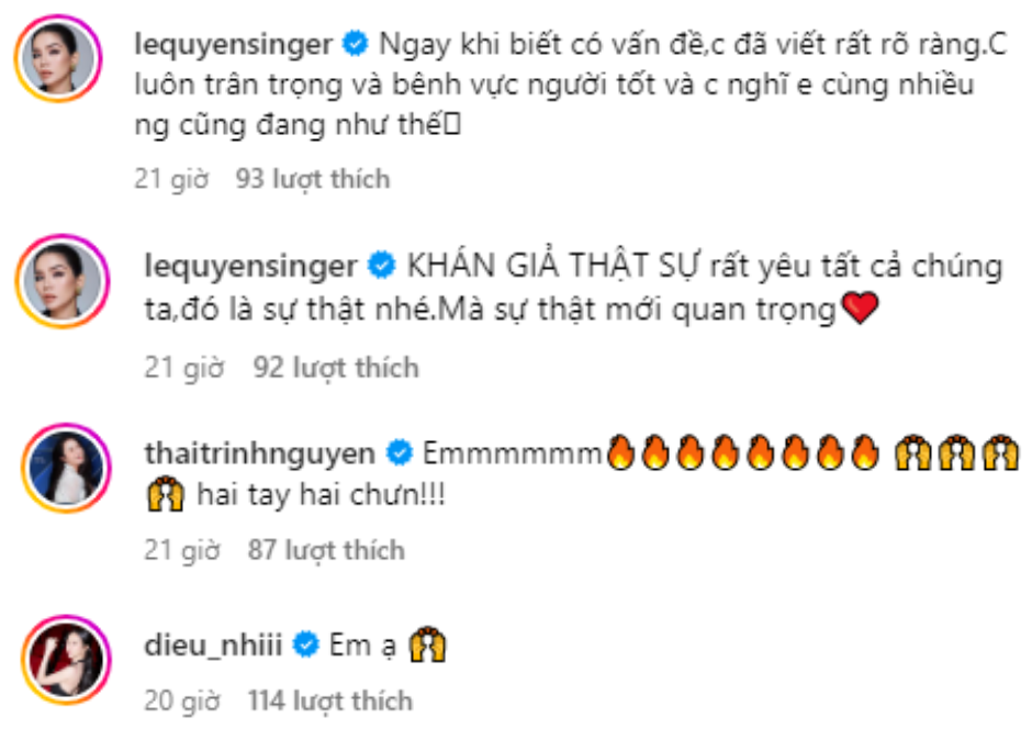 Bên dưới bài đăng, nhiều "chị đẹp" đồng loạt lên tiếng ủng hộ hành động của Diệp Lâm Anh và sẵn sàng bảo vệ MLee.