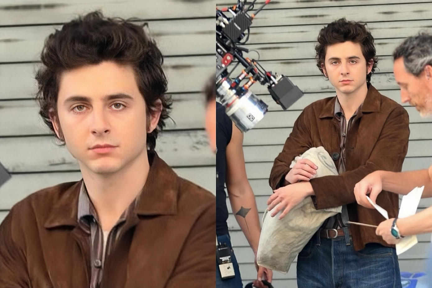 Ngoại hình mũm mĩm của Timothée Chalamet trên phim trường &quot;A Complete Unknown&quot;.