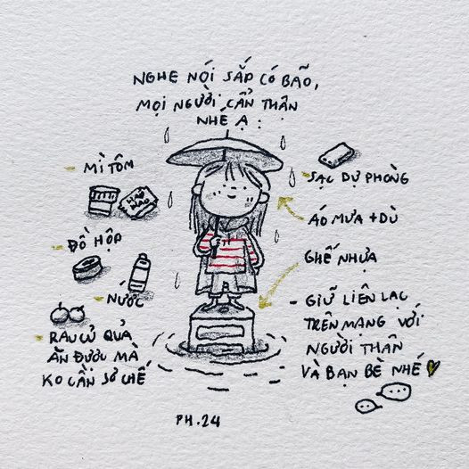 Kinh nghiệm tránh bão của người dân miền Trung được netizen chia sẻ sinh động. Ảnh: Tamypu's tiny things