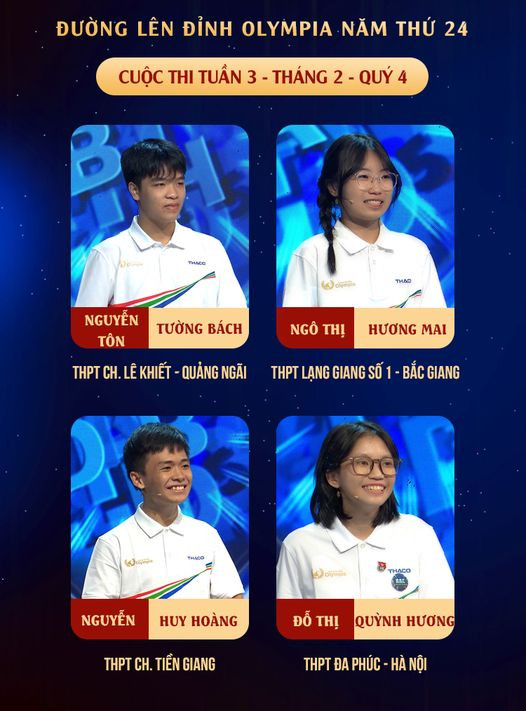 Bốn thí sinh góp mặt trong cuộc thi Tuần 3 - Tháng 2 - Quý 4.