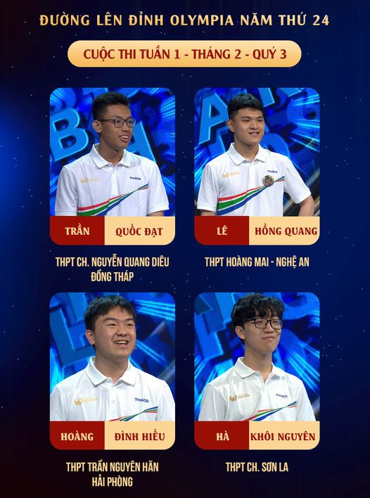 Bốn thí sinh xuất hiện trong cuộc thi Tuần. Nguồn: Fanpage Đường Lên Đỉnh Olympia