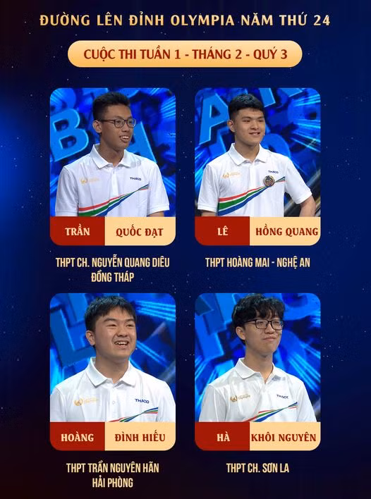 Bốn thí sinh xuất hiện trong cuộc thi Tuần. Nguồn: Fanpage Đường Lên Đỉnh Olympia