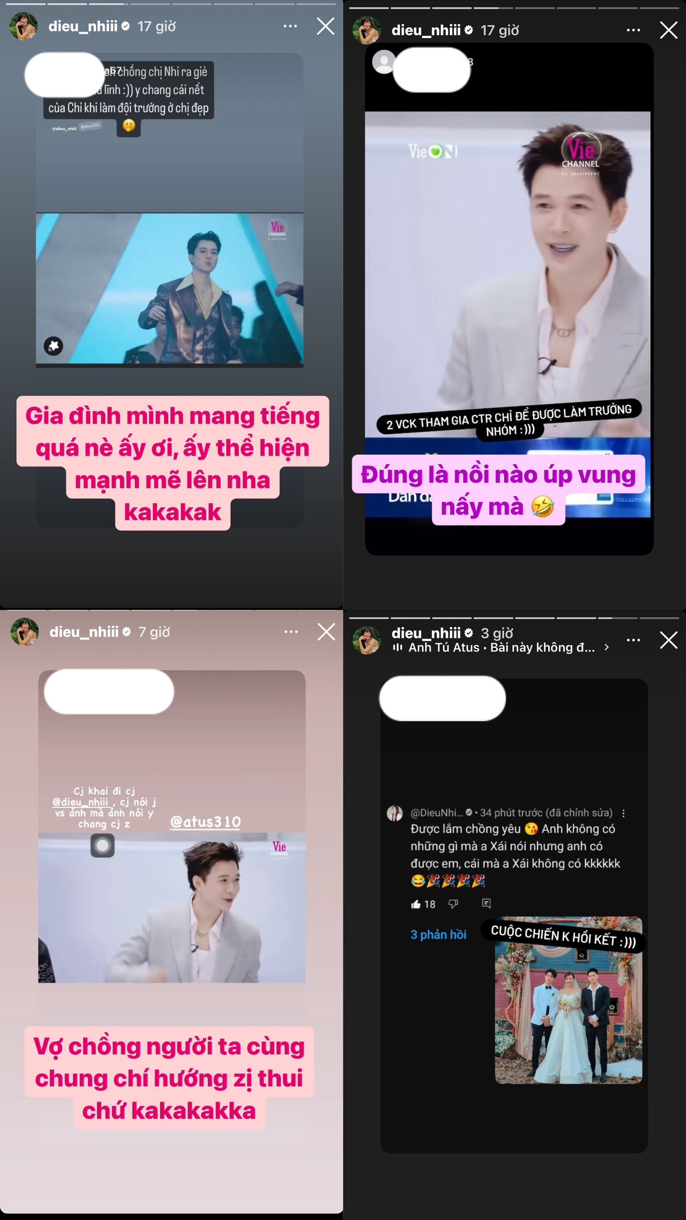 Trước đó, Diệu Nhi còn liên tục reup Story của fan, bình luận về điểm “tương đồng” giữa mình và chồng khiến cộng đồng mạng không khỏi thích thú.