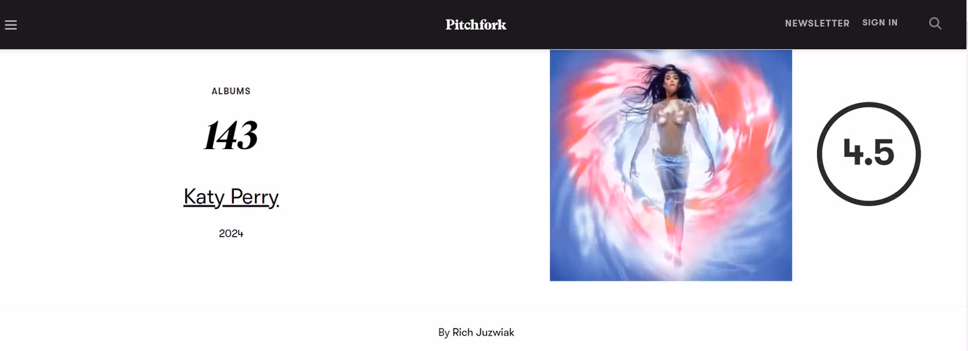 Pitchfork đã chấm cho album 143 số điểm dưới mức trung bình 4.5. Pitchfork đã chấm cho album 143 số điểm dưới mức trung bình 4.5.