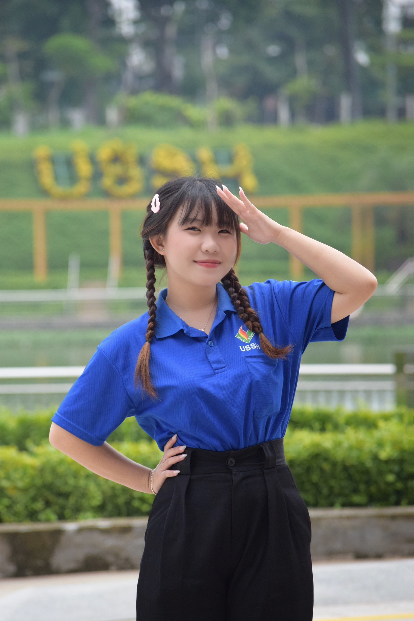 Nữ sinh tự hào khi liên tiếp 3 năm trở thành chiến sĩ áo xanh. Nguồn: NVCC Nữ sinh tự hào khi liên tiếp 3 năm trở thành chiến sĩ áo xanh. Nguồn: NVCC